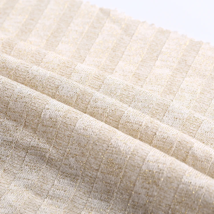 China supplier knitting lurex ribbed dyeing polyester rayon rib fabric for swimwear