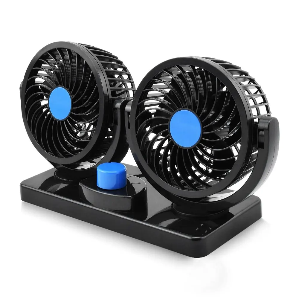 Car Cooling Fan 12V Auto Oscillating Car Air Fan with Dual Head 2 Adjustable Speeds Quiet Strong Dashboard Cooling Fans