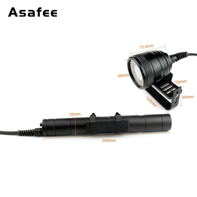 Asafee 10 Degree XM-L2 U4 Waterproof LED 26650 Underwater Cave Dive Primary Light Canister Diving Torch