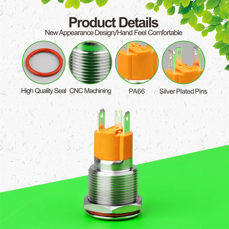 19mm  24v 12v Led illuminated Pushbutton Stainless steel momentary waterproof