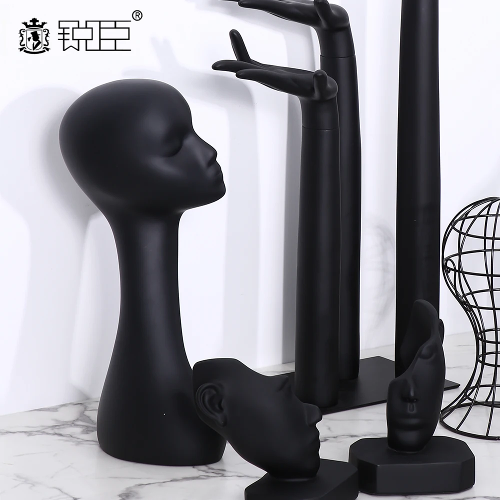 UK Warehouse Black Mannequin Head For Wigs Hat Display Stand Long Neck Mannequin Fiberglass Mannequin Head Jewelry Display Rack