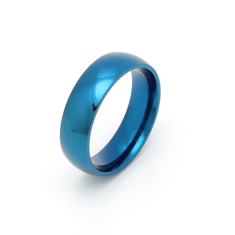 6MM Width Blue Color Fashion Stainless Steel Ring