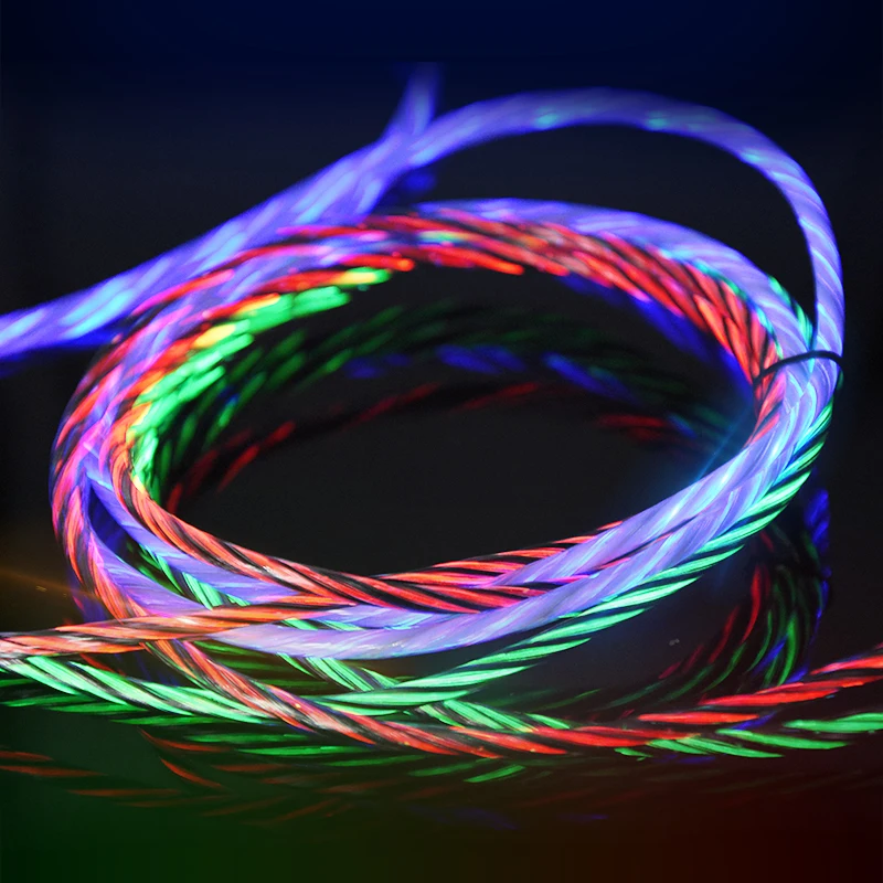 intelligent Android USB C luminous led charger cable mobile phone luminous charging led usb cable with led light