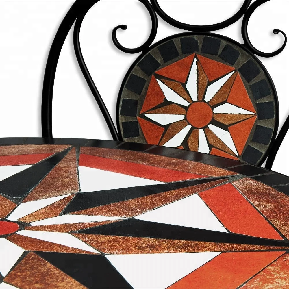 Outdoor Mosaic Bistro Table 60 cm with 2 Chairs Sets Garden Patio Balcony Cafe Round Tabletop