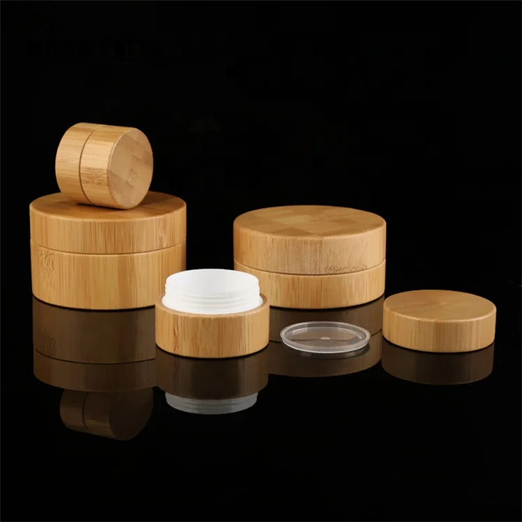 Custom Logo 50g Cream Jar Bamboo Plastic Mini Cosmetic Jars Cosmetic Containers Empty Sample Jars With Bamboo Lids
