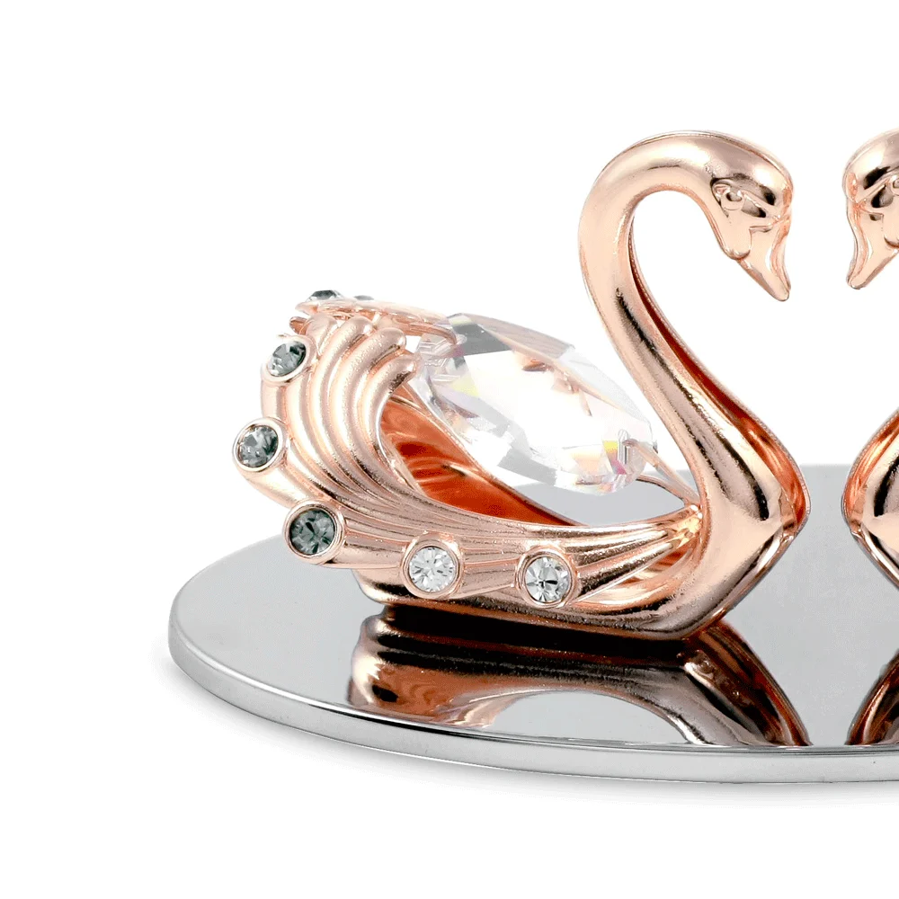 Crystocraft Crystal Swan Figurine Couple Rose Gold Plated with Brilliant Cut Crystals Wedding Anniversary Gifts for Couples
