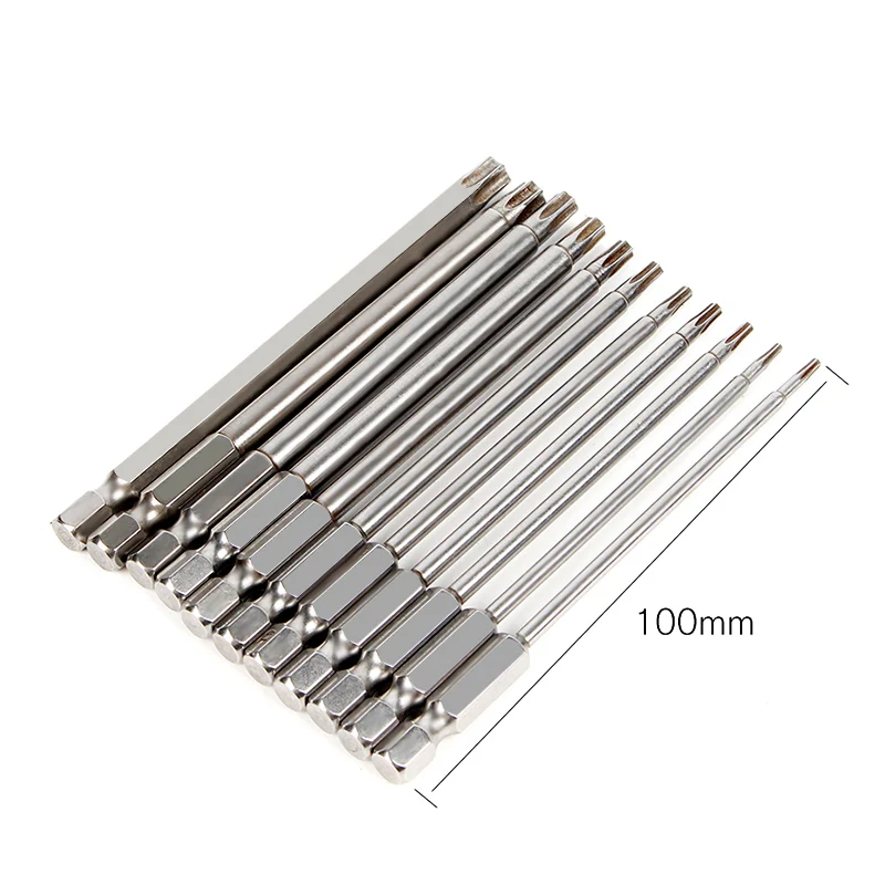 10pcs 100mm Long Steel Magnetic Torx T10 T6 T8 Hex Security Electric Screwdriver Bit Set For Magnetic Screwdriver Bit Tool Set