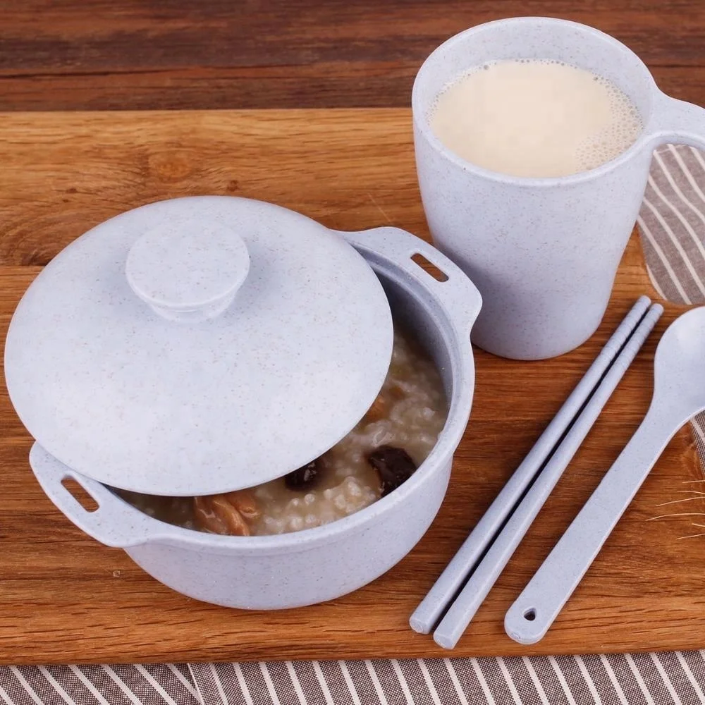 Eco-friendly Baby Child Bowl Spoon Chopsticks Cup Dinnerware Healthy Wheat Straw Children Tableware Set