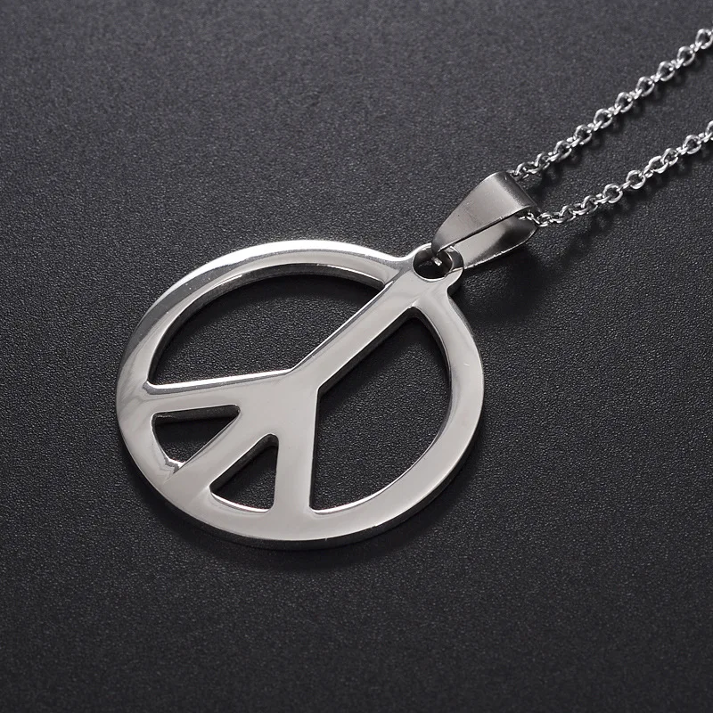 YK Stainless Steel Safety Pendant Peace Sign Cutting Round Necklace