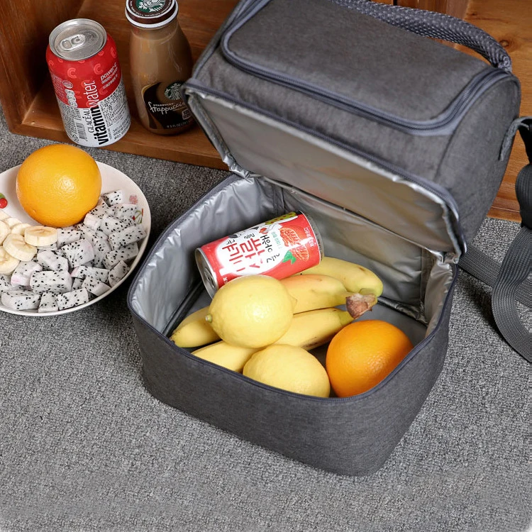 Adult Large Double Deck Lunch Box Insulated Lunch Bag Cooler Tote Bag for Men Women Food Shoulder Bag OEM Gray 3 Days 50 Pcs