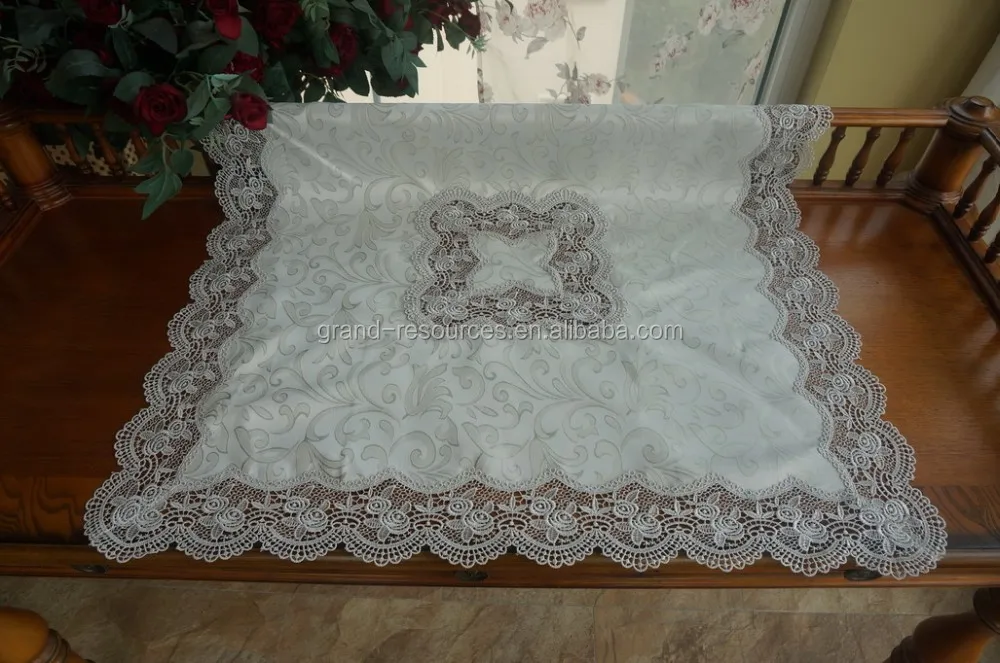popular design wholesale wedding hotel polyester lace border tablecloth for table cover