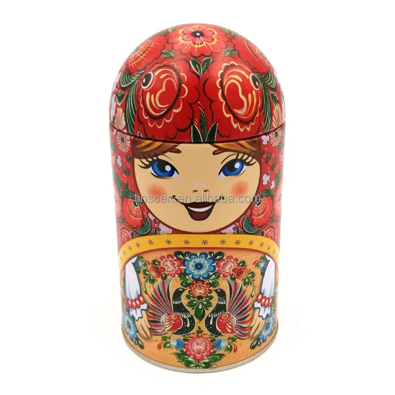 Traditional tin doll shaped tea box for souvenir