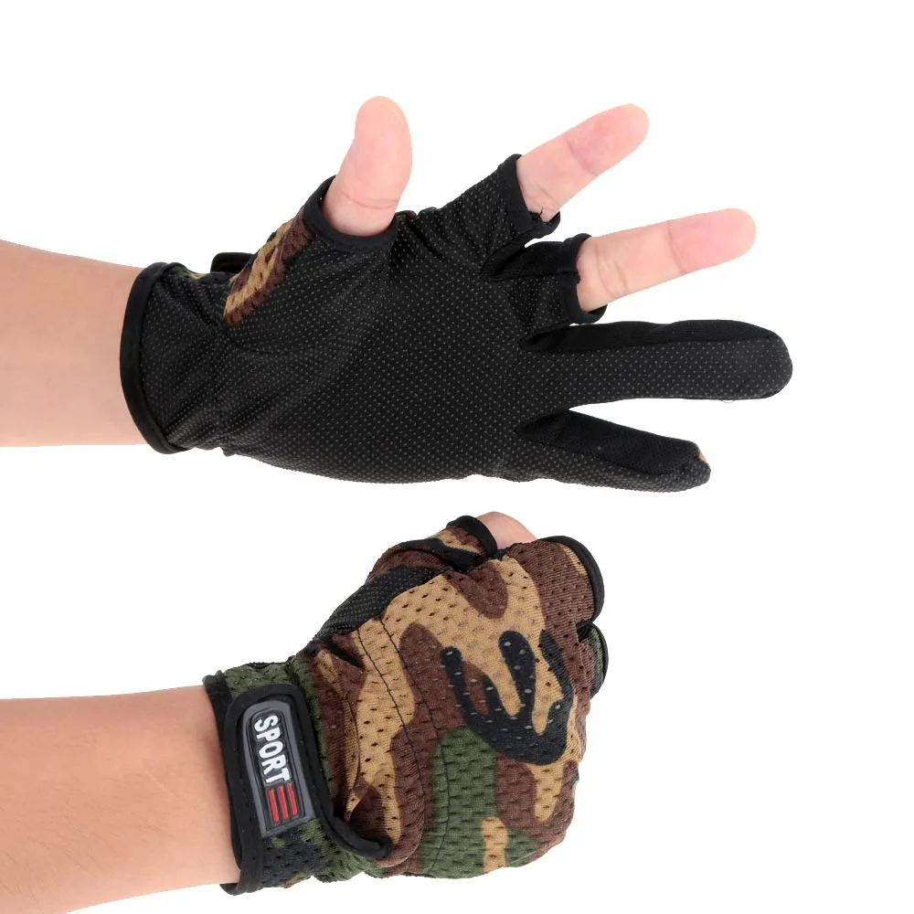 New Camouflage Winter Fishing Gloves 3 Fingers Cut Outdoor