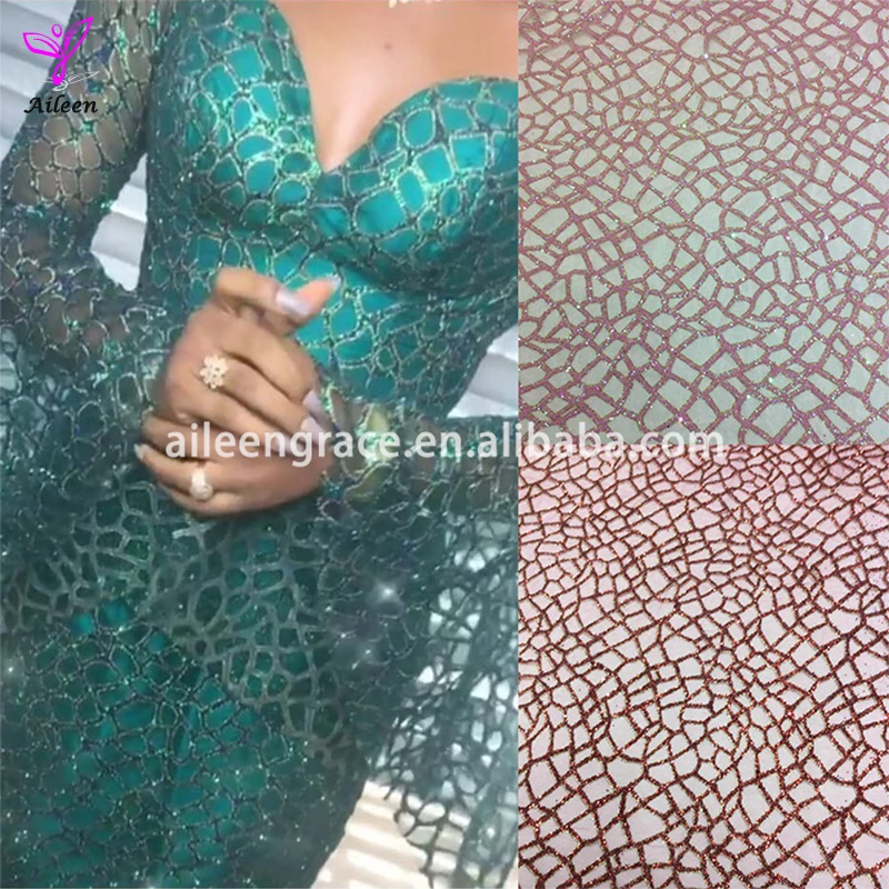 Wholesale african glitter tulle lace fabric for party and wedding dress
