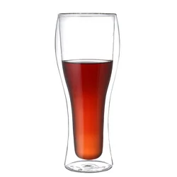 14oz New style Upside down clear borosilicate double wall glass beer mug glass cup with LFGB