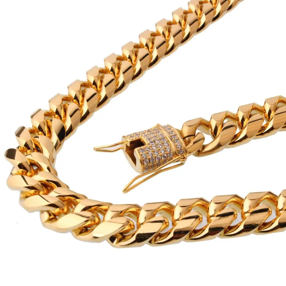 New fashion hip hop jewelry gold filled Miami cuban link chain new gold chain design for men