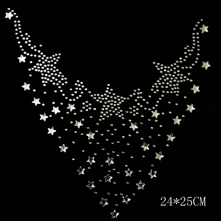 neckline diamond rhinestone hotfix design applique for garment