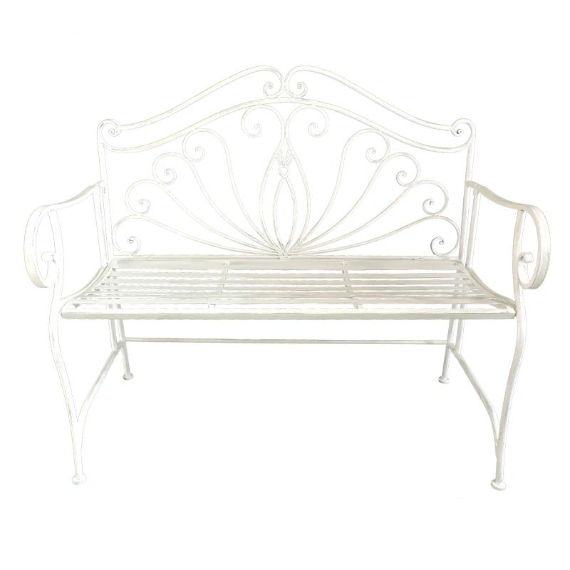 All Weather Resistance White Metal Iron Long Antique Folding Foldable Outdoor Bench Garden Benches