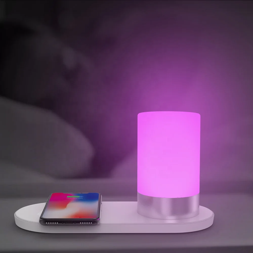 christmas indoor lights dimmable touch sensor LED table lamp with 7.5W fast wireless charger & USB output & RGB night light