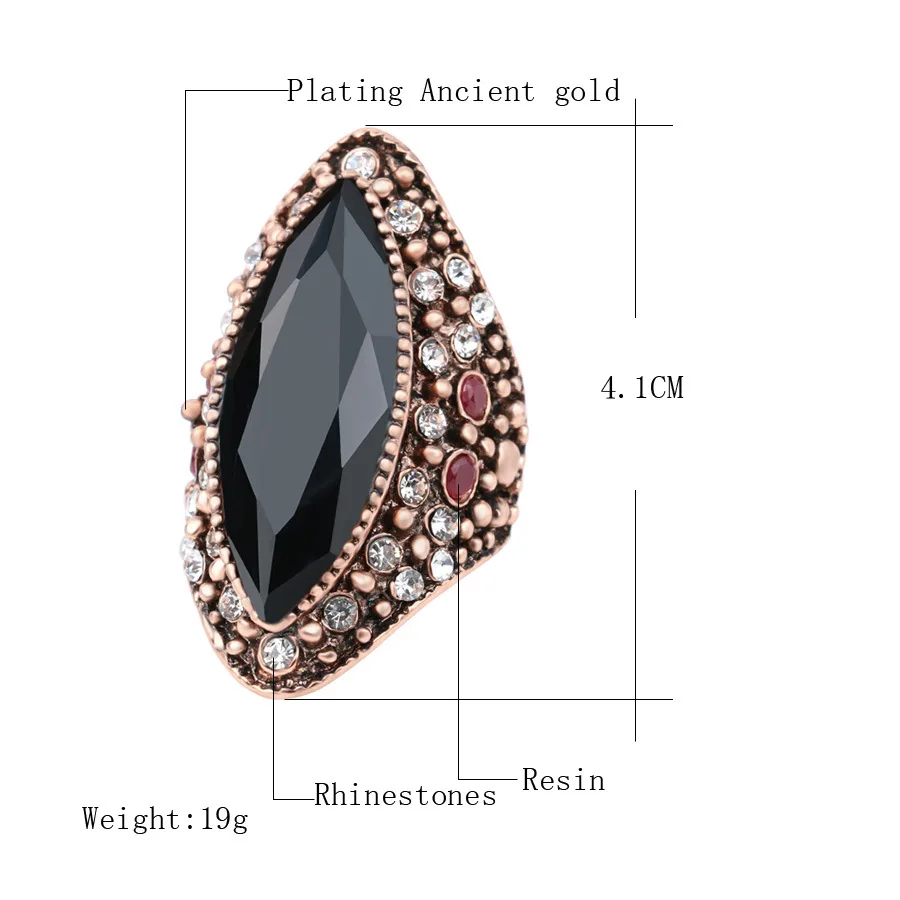 2018 Bohemian Big Crystal Antique Gold Ring Luxury Textured Blue Stone Rings For Women Vintage Turkish Jewelry