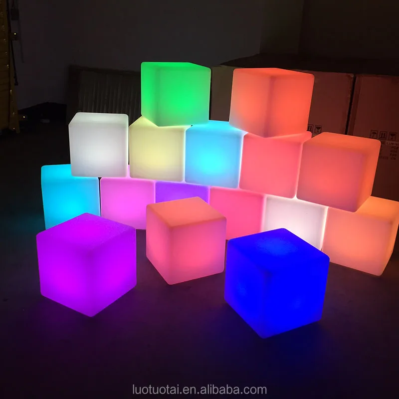 RGB lighted led cube chair outdoor seating rechargeable pe led cube plastic cube chair for garden LTT-C500