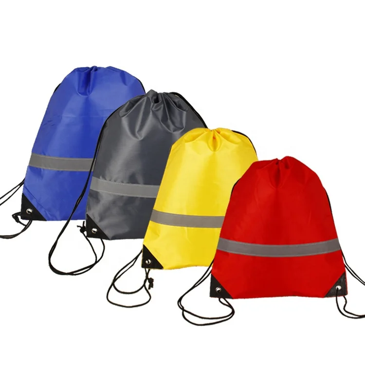 Reflective High Visibility beach Drawstring Bag Safety Polyester Cycling Backpack