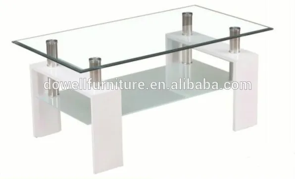 Elegant Glass Long Tempered Glass Coffee Table Modern Glass Top Metal Base