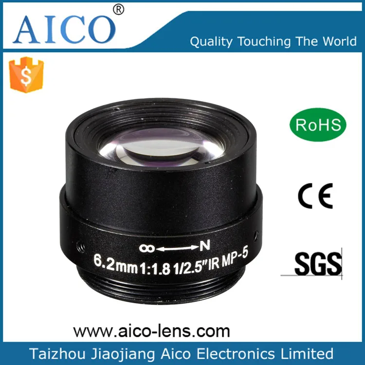 F#1.8 5mp focal length 6.2mm cs-mount low no distortion rectilinear csmount cctv lens for 1/2.5inch sensor camera