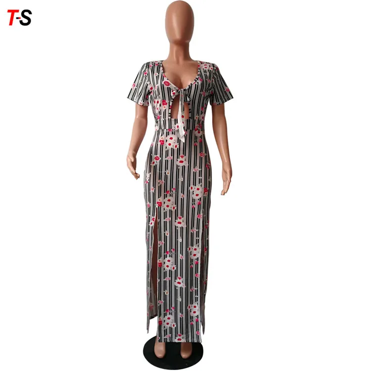 Sexy V-neck printing High waist Long skirt African clothing Kitenge Dress