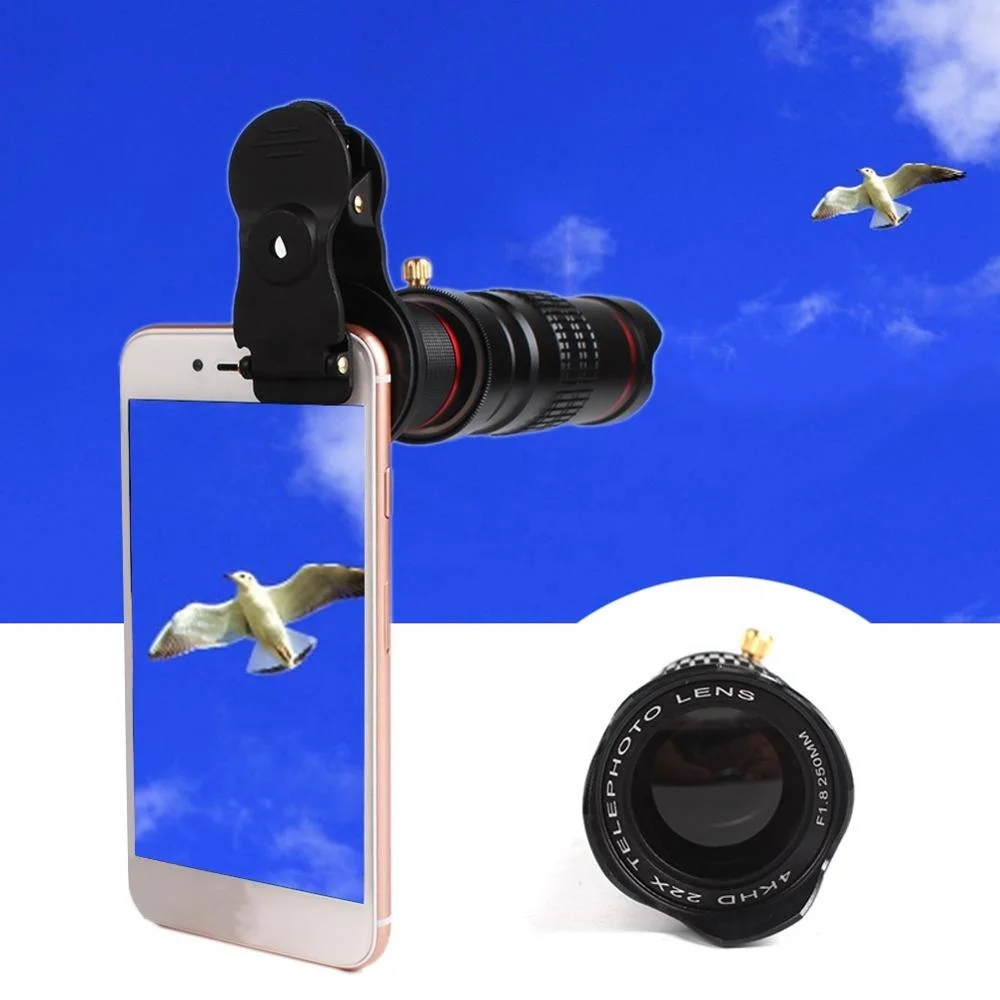 Christmas gift mobile phone monocular 22X HD zoom monocular telescope with black kit pouch and with telescopic tripod for hiking