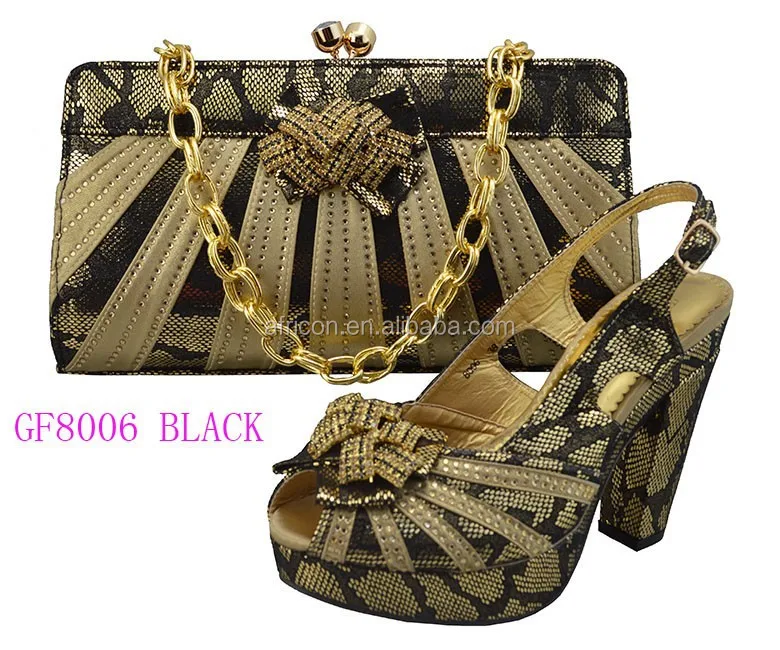 GF8006 black latest fashion italian matching shoes and bags / high heel shoes and bag set