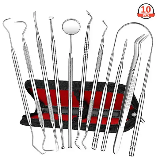 
10cs PACK Dental Pick Stainless Steel Tongue Scraper, Dental Hygiene Kit Set, 