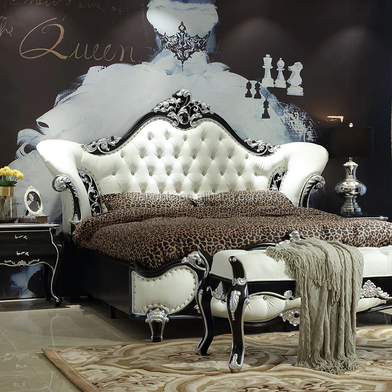 
white french luxury king bed leather headboard 