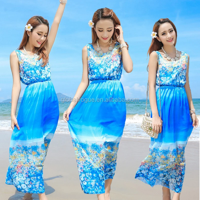 2015 summer hot sales women vacation beach bohemian dress,floral dress sleeveless vest chiffon dress