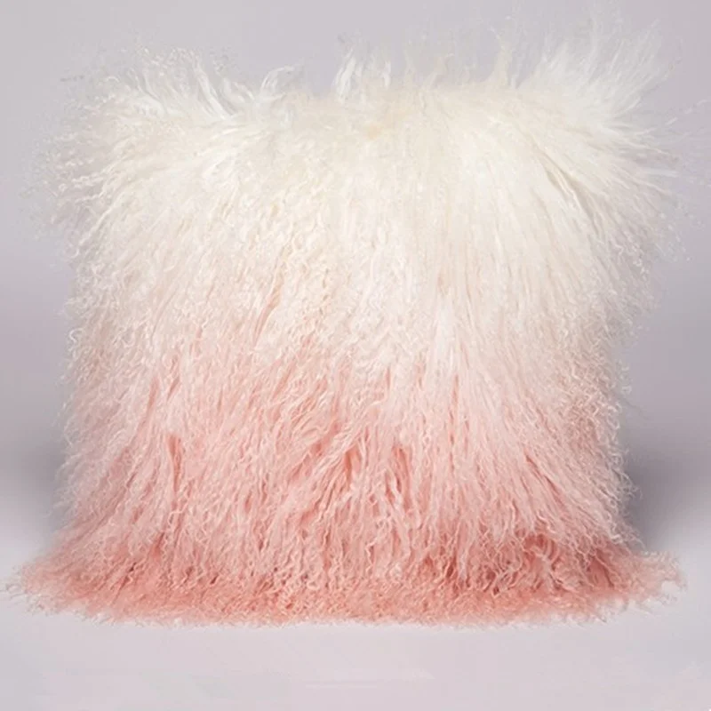 Grey Mongolian lamb fur pillow