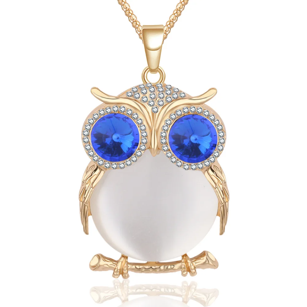 New Brand Fashion Charms Rhinestone Cute Gem Diamond Crystal Big Owl Necklaces&Pendants Sweater Chain Jewelry