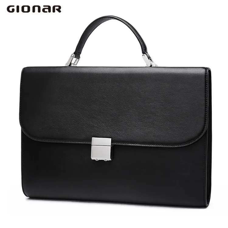 New Arrivals Custom Black Plain Nappa Real Leather Handbag for men Large Briefcase with Private Logo OEM&ODM Service China
