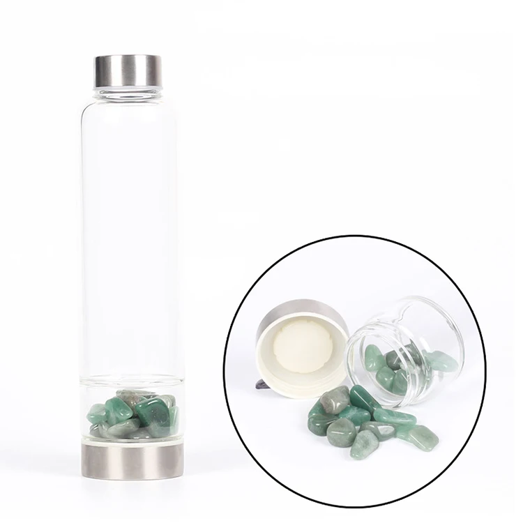 Custom Wholesale Stainless Energy Drinking Gemstone Crystal Glass Water Bottle