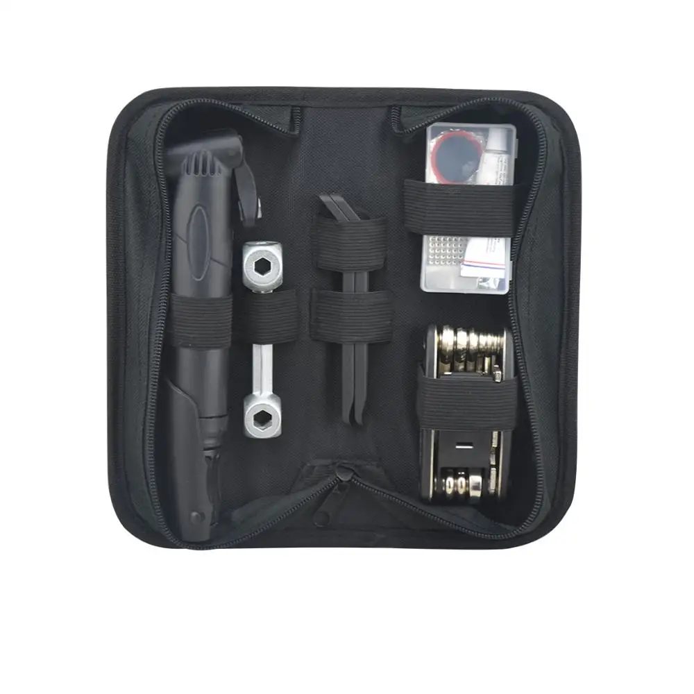 
bicycle repair tool bag tire pump patches multi folding tool kits with pump 