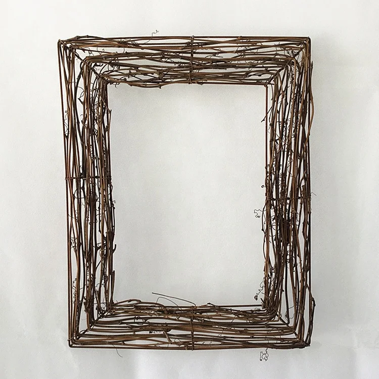 DIY Crafts Rattan Square Shape Natural Dried Wreath Grapevine Wreath Xmas Garland for Home Wedding Party Decor Photo Frame Prop