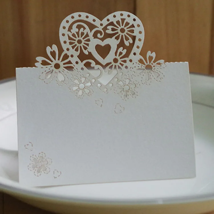 Colorful Love Heart Design Place Name Card Laser Cut Customizable Wedding Table Card