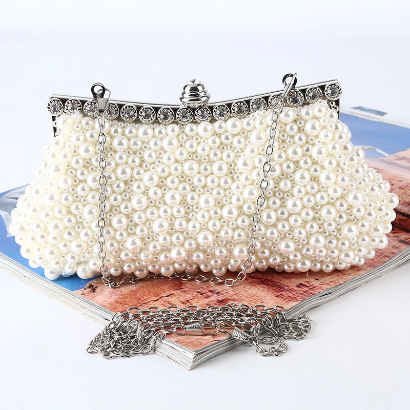 Factory direct wholesale brand new two-sided pearl elegant  handmade beaded evening clutches for lady party banquet wedding prom