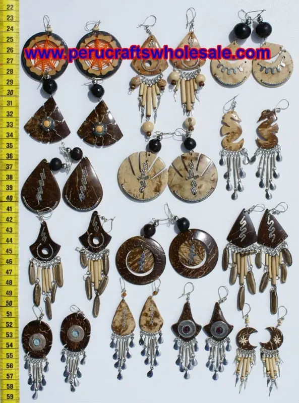 Coconut Earrings and Natural Rainforest Seeds Ethnic Cheap Peruvian Handmade Jewelry Wholesale Online