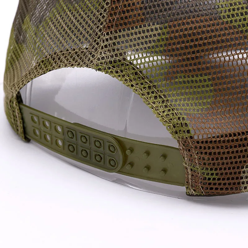 Siren Custom Metal Cap Badge Camo Trucker Cap Hat with Double Breasted Buckle