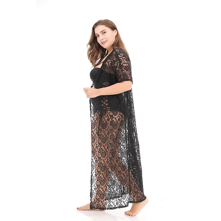 Wholesale black lace sexy long kaftan beach wear women plus size beach dress