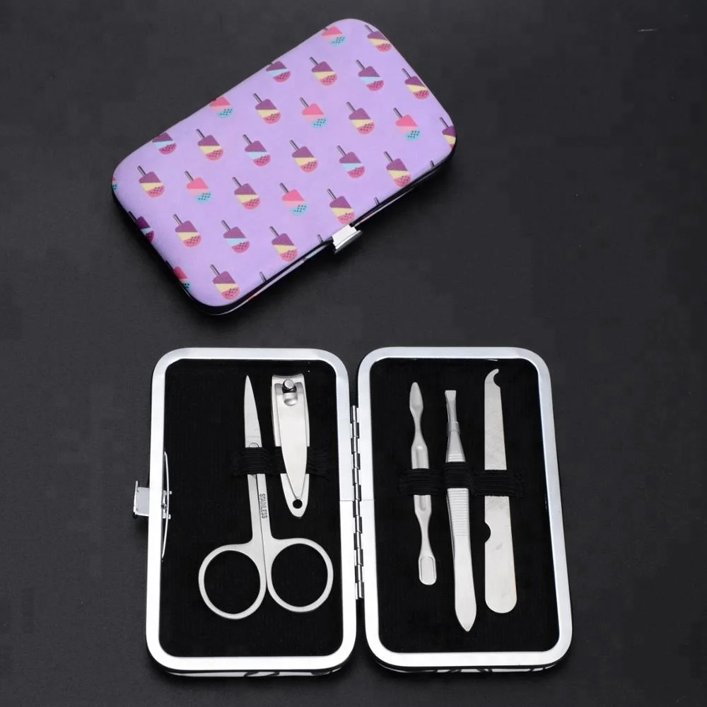 Newborn baby Girls Grooming Stainless Steel Mini Nail Care Tools Manicure Nail Play Gift Set with Ice Cream Case