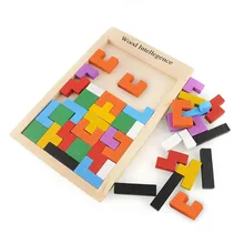 Wooden Tangram Brain Teaser Puzzle Toys Tetris Game Educational Toy Baby Kids Colorful Toys Free shipping Free shipping