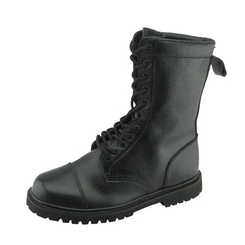 
Oil abrasion resistant anti slip Black leather rubber sole goodyear steel toe army military boots for sale 