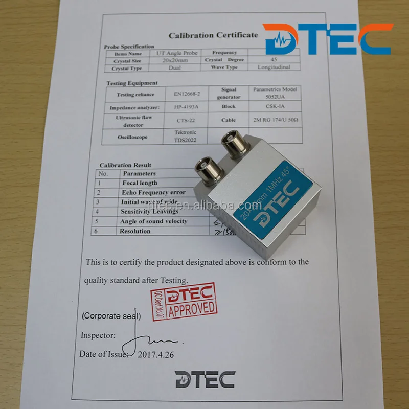 Двухугловой зонд DTEC UT, 20x20 мм, 1 МГц, 45 градусов, индивидуальные зонды OEM, оригинальный производитель