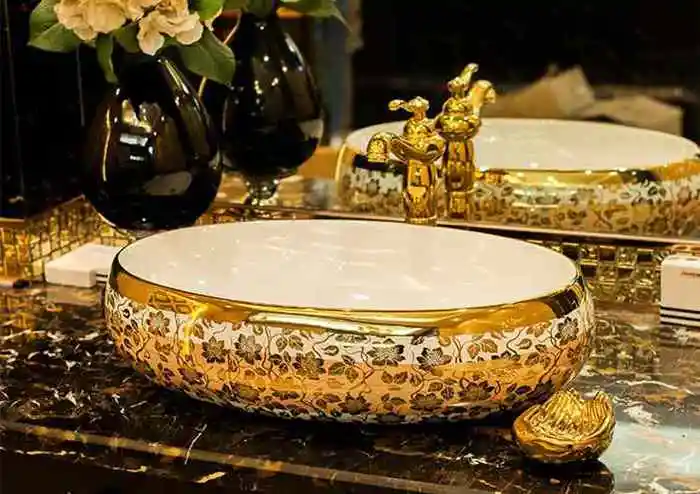 Oval Bathroom Lavabo Ceramic Counter Top Wash Basin Cloakroom Hand Painted Vessel Sink bowl